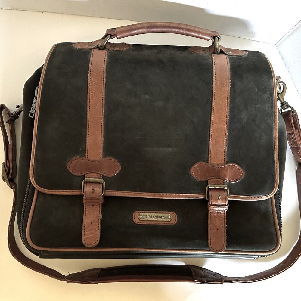 Rare Vintage J.T. Madison Black & Brown Genuine Leather laptop Bag